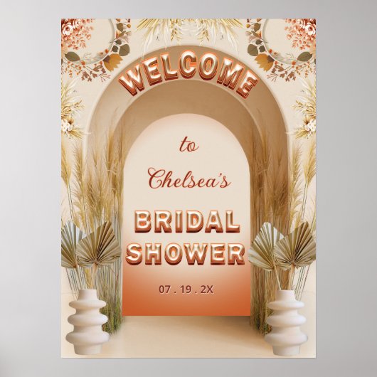 Rustic Chic Boho Pampas Bridal Shower Welcome Sign Poster (Voorkant)