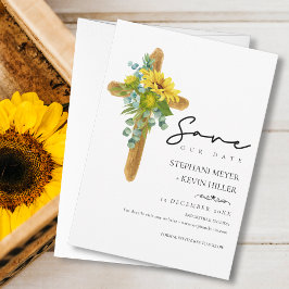 Rustic Chic Boho Sunflower Cross Wood Weddenschap Save The Date