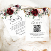 Rustic Chic Bourgondië Blush Floral QR Foto's dele Bedankkaart