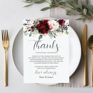 Rustic Chic Bourgondië Blush Floral QR Foto's dele Bedankkaart