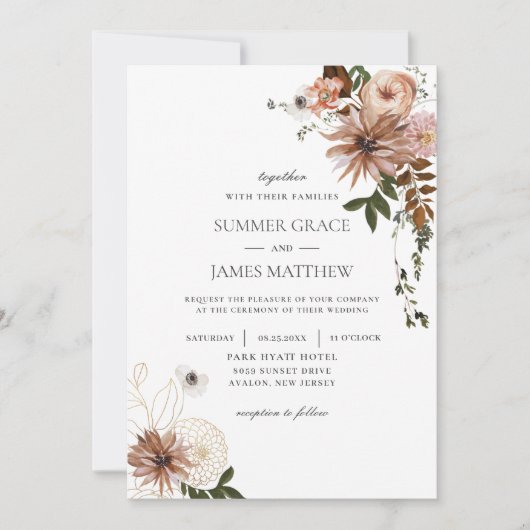 Rustic Chic Brown Cream Blush Ivory Fall Wedding Kaart (Voorkant)