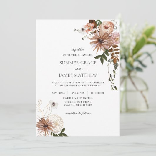 Rustic Chic Brown Cream Blush Ivory Fall Wedding Kaart (Staand voorkant)