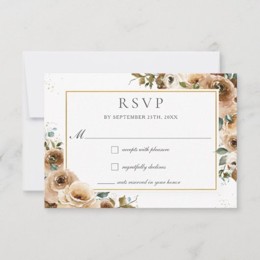 Rustic Chic Brown Cream Rozen Herfst Floral Weddin RSVP Kaartje