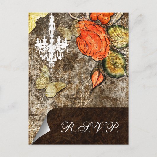 Rustic Chic Brown Roos Wedding Uitnodiging Briefkaart (Voorkant)