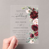 Rustic Chic Burgundy Blush Pink Floral Wedding Acryl Uitnodigingen (Insitu (Draagbaar))