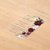Rustic Chic Burgundy Blush Pink Floral Wedding Acryl Uitnodigingen (Laagn)
