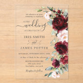 Rustic Chic Burgundy Blush Pink Floral Wedding Acryl Uitnodigingen (Voorkant)