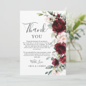 Rustic Chic Burgundy Blush Pink Floral Wedding Bedankkaart (Staand voorkant)