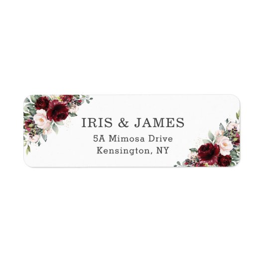 Rustic Chic Burgundy Blush Pink Floral Wedding Etiket (Voorkant)
