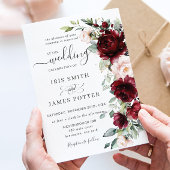 Rustic Chic Burgundy Blush Pink Floral Wedding Kaart