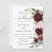 Rustic Chic Burgundy Blush Pink Floral Wedding Kaart (Voorkant)