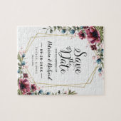 Rustic Chic Burgundy Floral Wedding Save the Date Legpuzzel (Horizontaal)