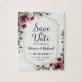 Rustic Chic Burgundy Floral Wedding Save the Date Legpuzzel (Verticaal)