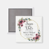 Rustic Chic Burgundy Floral Wedding Save the Date Magneet (Voorkant / Achterkant)