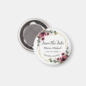 Rustic Chic Burgundy Floral Wedding Save the Date Magneet (Voorkant / Achterkant)
