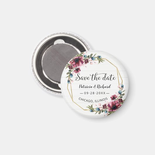 Rustic Chic Burgundy Floral Wedding Save the Date Magneet (Voorkant / Achterkant)