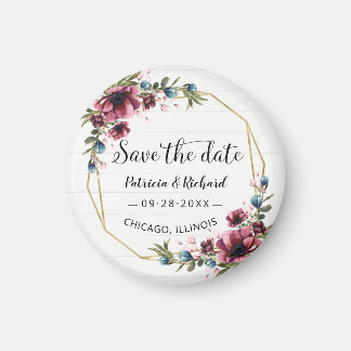Rustic Chic Burgundy Floral Wedding Save the Date Magneet