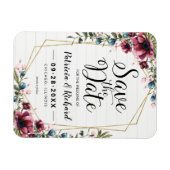Rustic Chic Burgundy Floral Wedding Save the Date Magneet (Horizontaal)