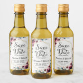 Rustic Chic Burgundy Floral Wedding Save the Date Wijn Etiket (Flessen)