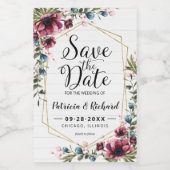 Rustic Chic Burgundy Floral Wedding Save the Date Wijn Etiket (Enkel label)