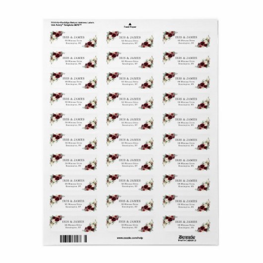 Rustic Chic Burgundy Ivory White Floral Wedding Etiket (Full Sheet)