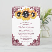 Rustic Chic Burgundy Lace Sunflower Wedding Kaart (Staand voorkant)