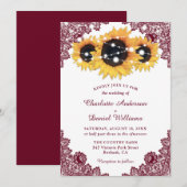 Rustic Chic Burgundy Lace Sunflower Wedding Kaart (Voorkant / Achterkant)