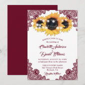 Rustic Chic Burgundy Lace Sunflower Wedding Kaart (Voorkant / Achterkant)