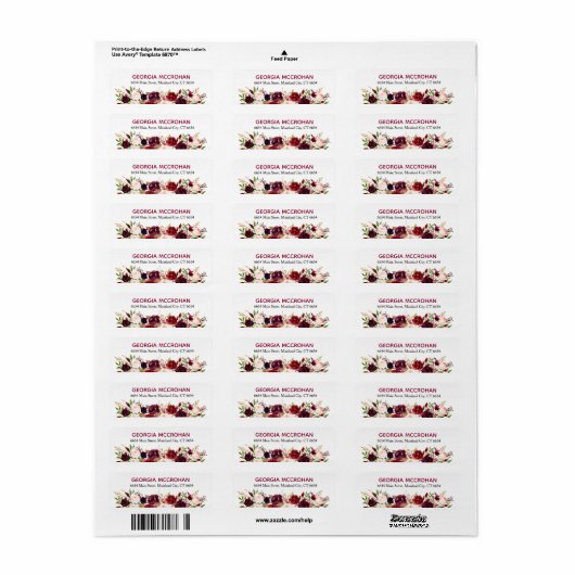 Rustic Chic Burgundy Marsala Return Address Label (Full Sheet)