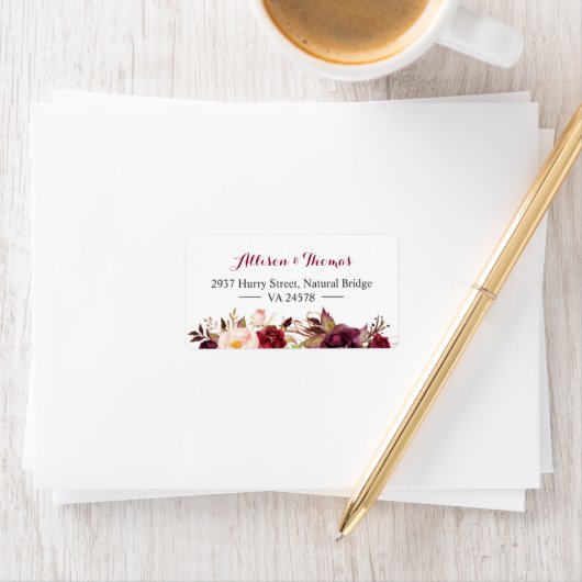 Rustic Chic Burgundy Marsala Rood Bloem Bruiloft Etiket (Insitu)