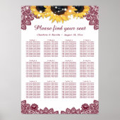 Rustic Chic Burgundy Sunflower Seating Chart 12 Poster (Voorkant)