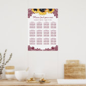 Rustic Chic Burgundy Sunflower Seating Chart 12 Poster (Keuken)