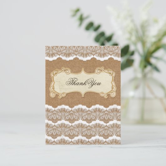 Rustic Chic burlap en lace country bruiloft Briefkaart (Staand voorkant)