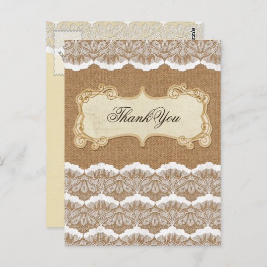 Rustic Chic burlap en lace country bruiloft Briefkaart (Voorkant / Achterkant)