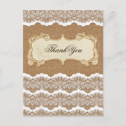 Rustic Chic burlap en lace country bruiloft Briefkaart (Voorkant)