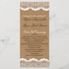 Rustic Chic burlap en lace country bruiloft Programmakaart