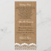 Rustic Chic burlap en lace country bruiloft Programmakaart (Achterkant)