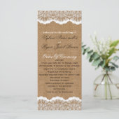 Rustic Chic burlap en lace country bruiloft Programmakaart (Staand voorkant)
