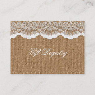 Rustic Chic burlap en lace country bruiloft Visitekaartje