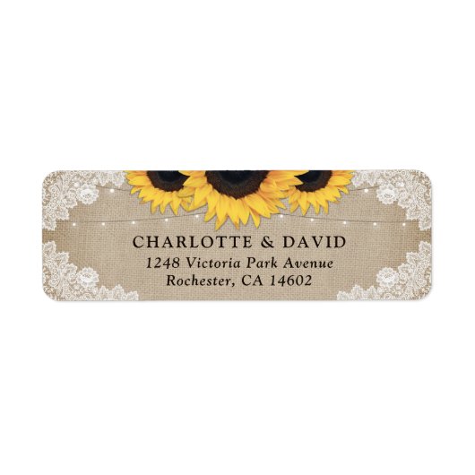 Rustic Chic  Burlap en Lace Sunflower Etiket (Voorkant)