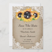 Rustic Chic Burlap en Lace Sunflower Save The Date (Voorkant)