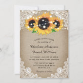 Rustic Chic Burlap en Lace Sunflower Wedding Kaart (Voorkant)