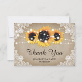 Rustic Chic  Burlap Lace Sunflower Wedding Bedankkaart (Voorkant)