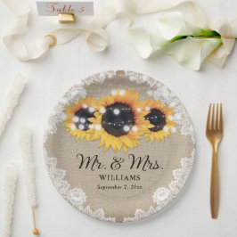Rustic Chic  Burlap Lace Sunflower Wedding Papieren Bordje