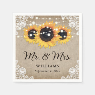 Rustic Chic  Burlap Lace Sunflower Wedding Servet