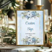 Rustic Chic Dusty Blue Greenery Gold Custom Sign Poster