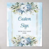 Rustic Chic Dusty Blue Greenery Gold Custom Sign Poster (Voorkant)