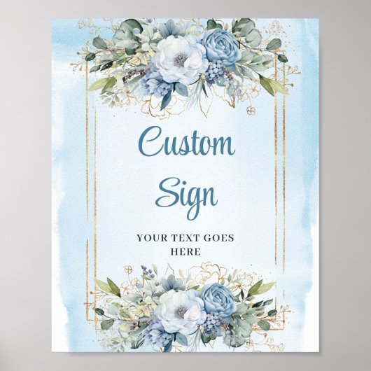Rustic Chic Dusty Blue Greenery Gold Custom Sign Poster (Voorkant)