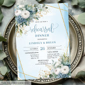 Rustic Chic Dusty Blue Greenery Gold Rehearsal  Kaart