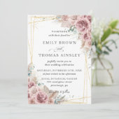 Rustic Chic Dusty Roos Blush Floral Pampas Wedding Kaart (Staand voorkant)